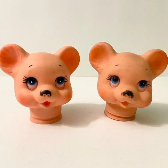 Vintage Pink Bear Lot of 2 Rubber Doll  Heads Crafts 3 Inch Toys - Picture 1 of 12
